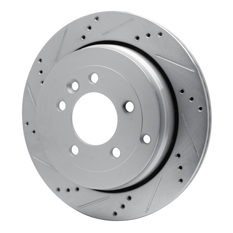 Land Rover LR3 Brake Rotor (1) - Rear Left - R1 Concepts - Drilled & Slotted - Silver - `05-`07